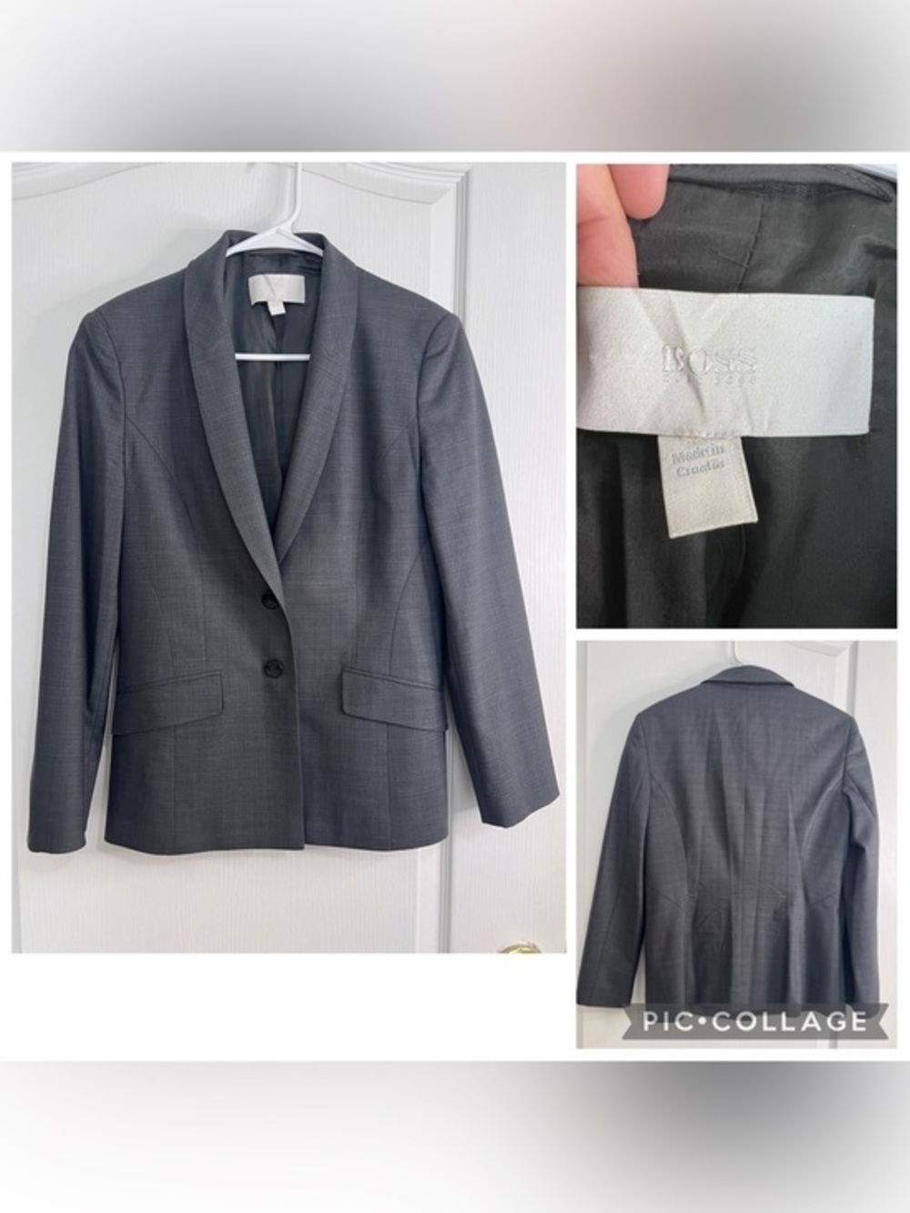 Hugo Boss Women's Gray Two-Button Tailored Blazer size 6
